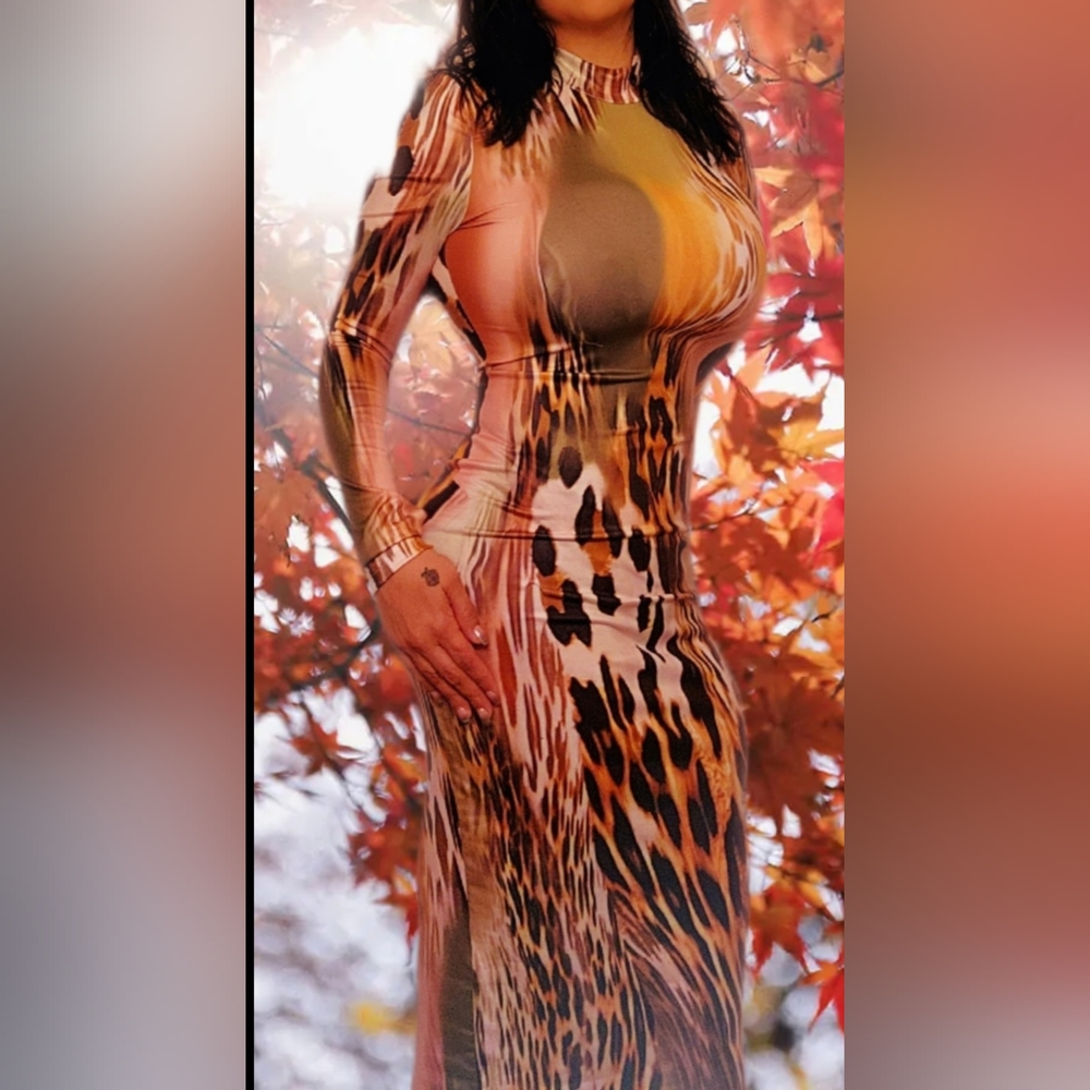 SHEIN SXY Leopard Print Split Back Bodycon Dress size 6